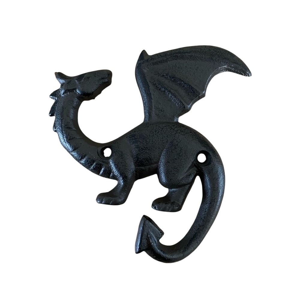 Cast Iron Dragon Wall Hook Black Gothic Medieval Fantasy Coat Towel Hanger 5"